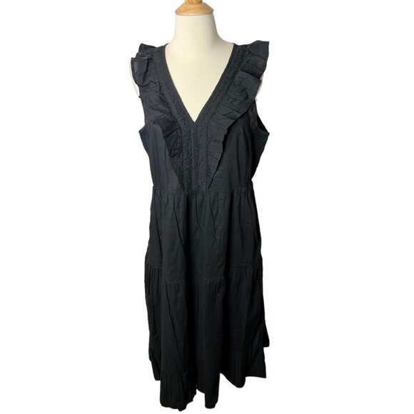 J.Crew $128 V-Neck Midi Dress Size 12 Black BQ043 - Picture 1 of 4
